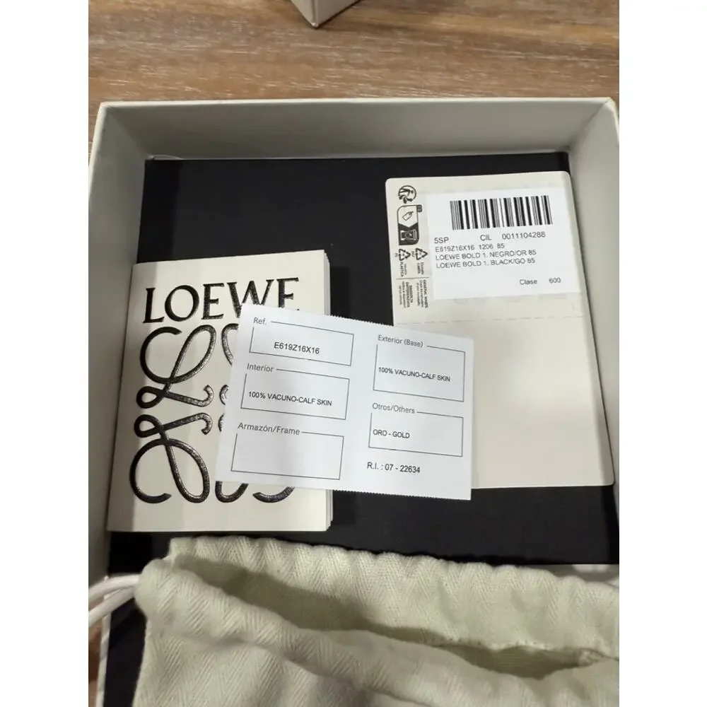LOEWE Letter Logo Buckle Black Leather Skinny Belt 85
